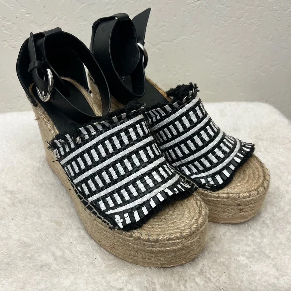 Marc Fisher LTD Andrew espadrille platform wedge sandals black and white